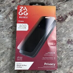 NEW ZAGG Privacy Screen Protector iPhone 15/16 Plus